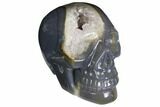 Polished Blue Agate Skull with Quartz Crystal Pocket #148112-1